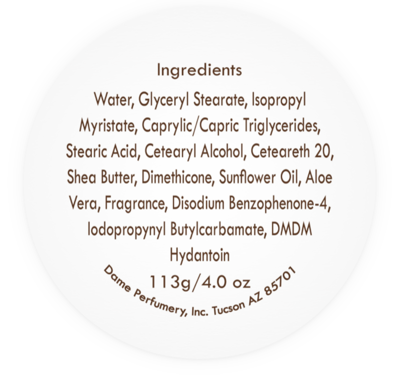 Perfumed Body Cream Ingredients